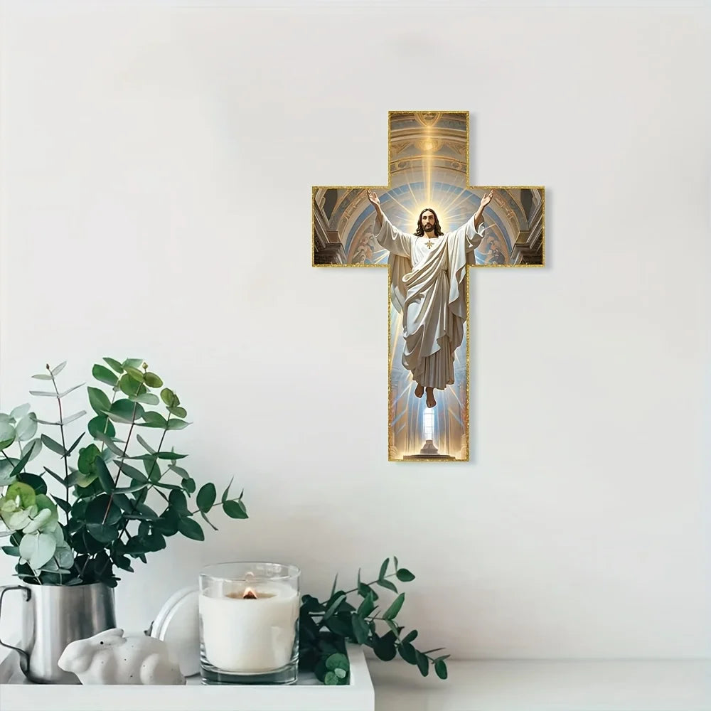 Christ Jesus Wooden Cross Wall Hanging — Christian Faith Home Décor