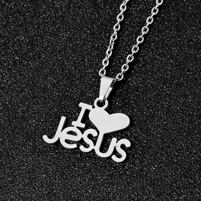 “I Love Jesus” Heart Pendant Necklace — Gold Stainless Steel Christian Jewelry for Women