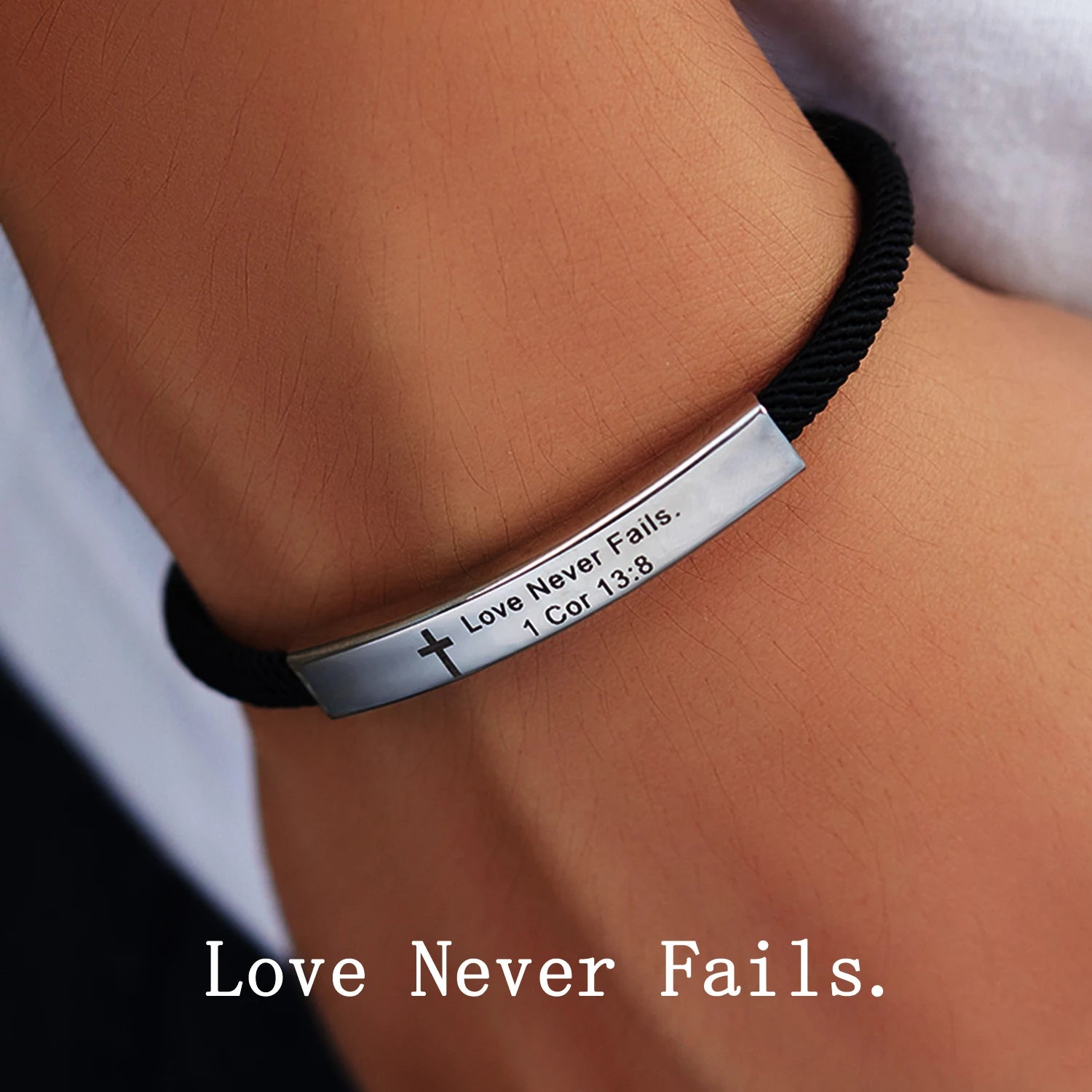 Jesus Scripture Bracelet — Stainless Steel Christian Bible Verse Rope Bracelet (Unisex)