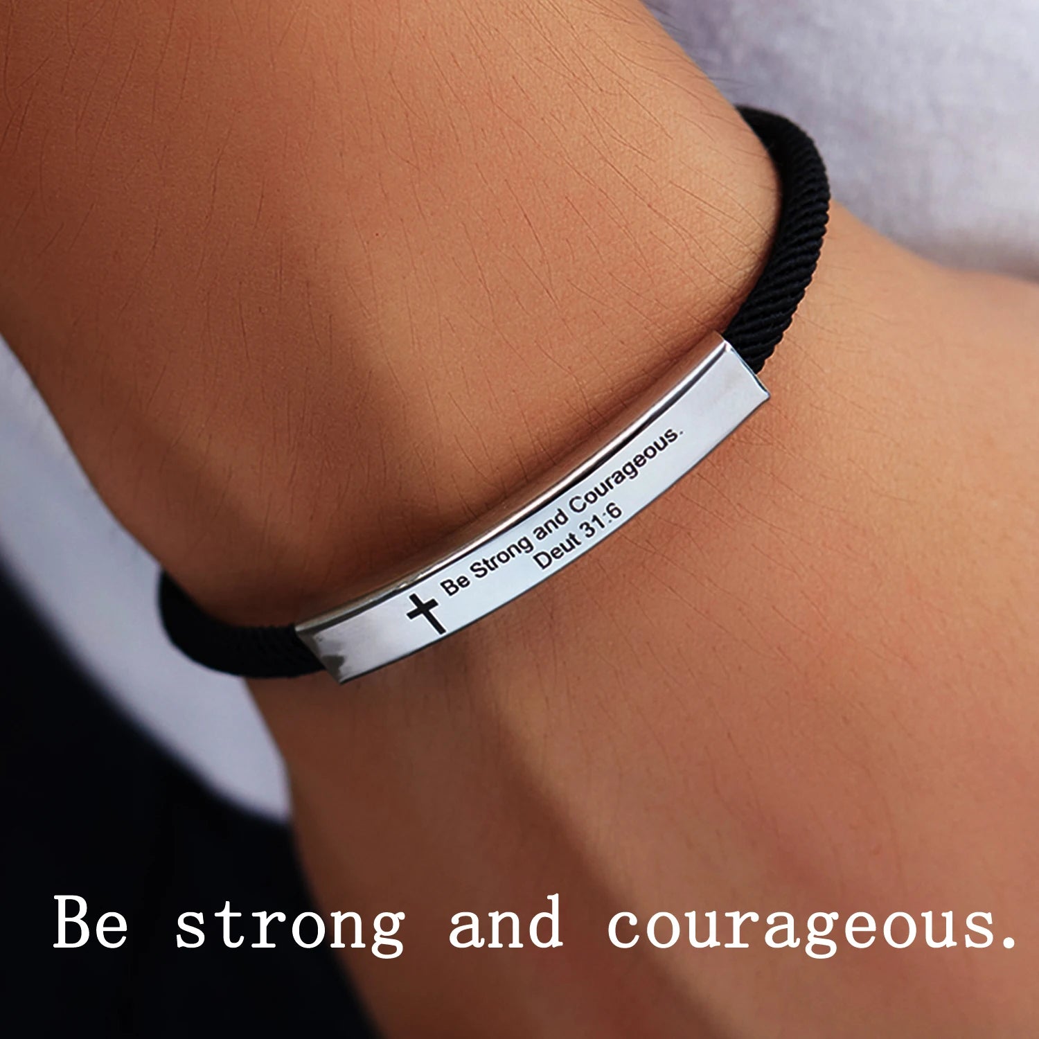Jesus Scripture Bracelet — Stainless Steel Christian Bible Verse Rope Bracelet (Unisex)
