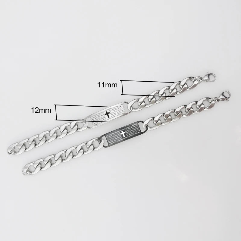 Men’s Engraved Cross Bible Bracelet — Stainless Steel Christian Faith Jewelry