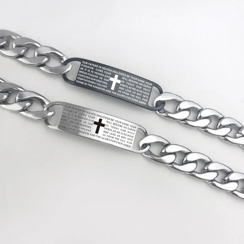 Men’s Engraved Cross Bible Bracelet — Stainless Steel Christian Faith Jewelry