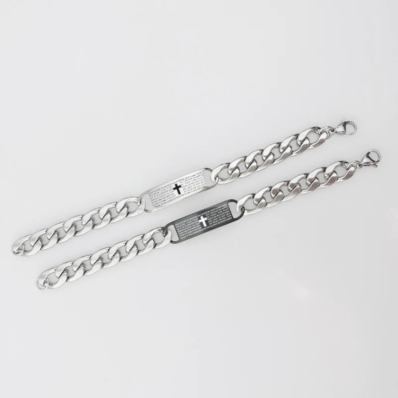 Men’s Engraved Cross Bible Bracelet — Stainless Steel Christian Faith Jewelry