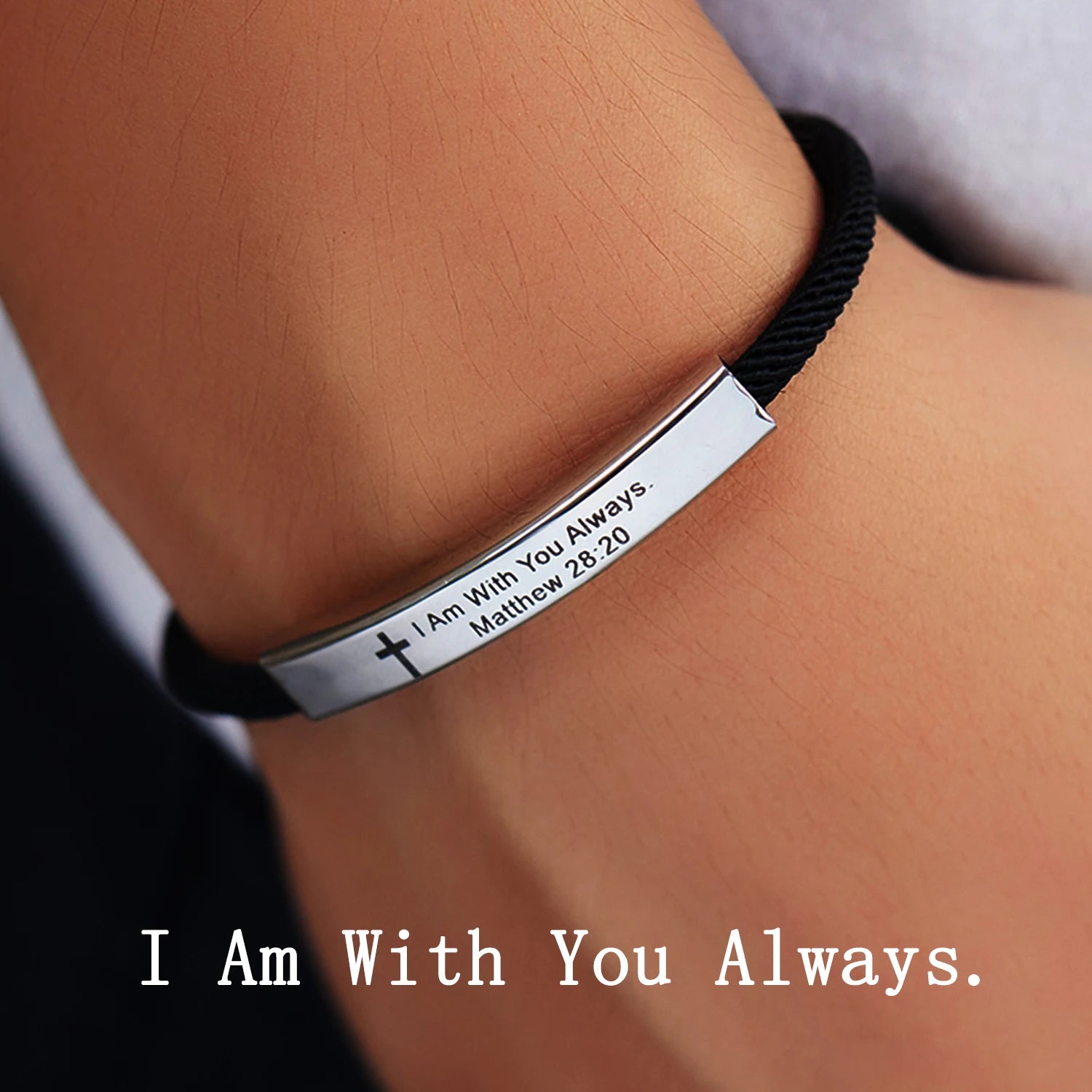 Jesus Scripture Bracelet — Stainless Steel Christian Bible Verse Rope Bracelet (Unisex)
