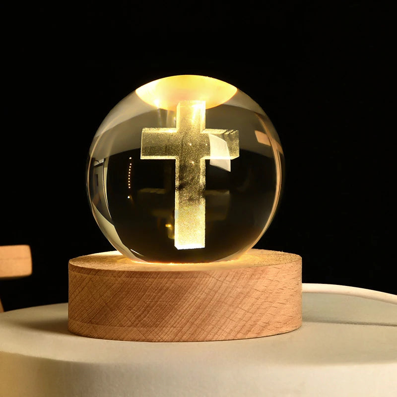 3D Crystal Cross Night Light — Illuminated Jesus Faith Decor