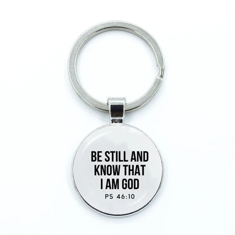 Bible Verse Faith Keychain — Glass Cabochon Christian Scripture Key Ring