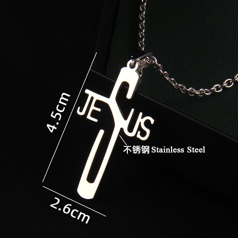 Jesus Cross Pendant Necklace — Stainless Steel Christian Faith Jewelry