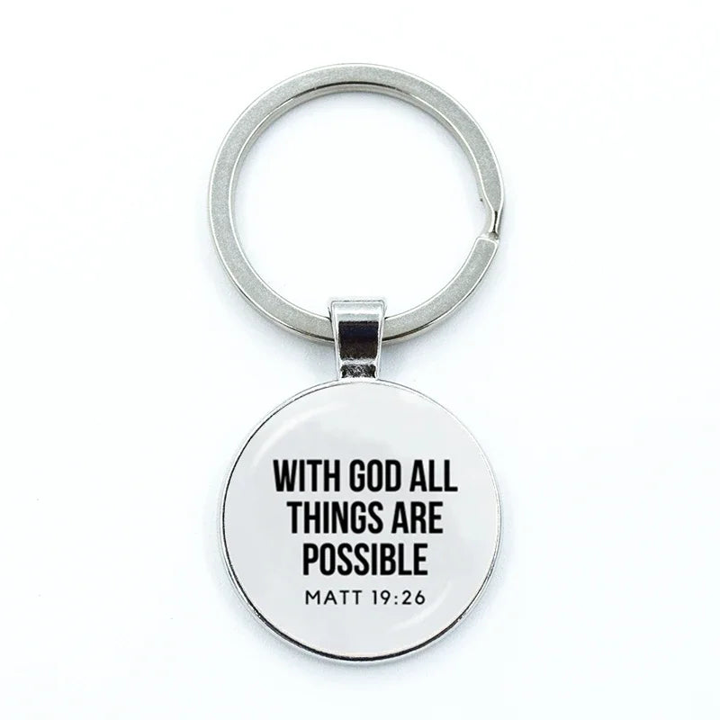 Bible Verse Faith Keychain — Glass Cabochon Christian Scripture Key Ring
