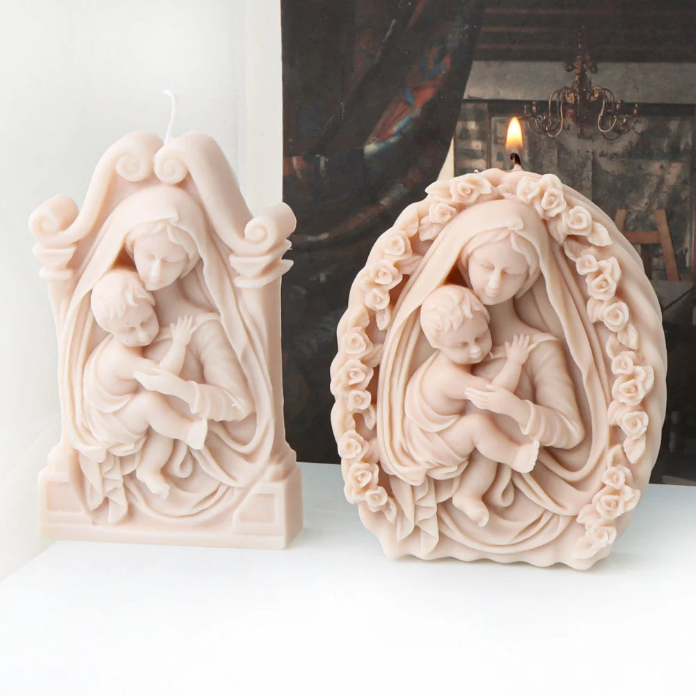 Virgin Mary & Baby Jesus Silicone Mold — DIY Candle & Plaster Craft