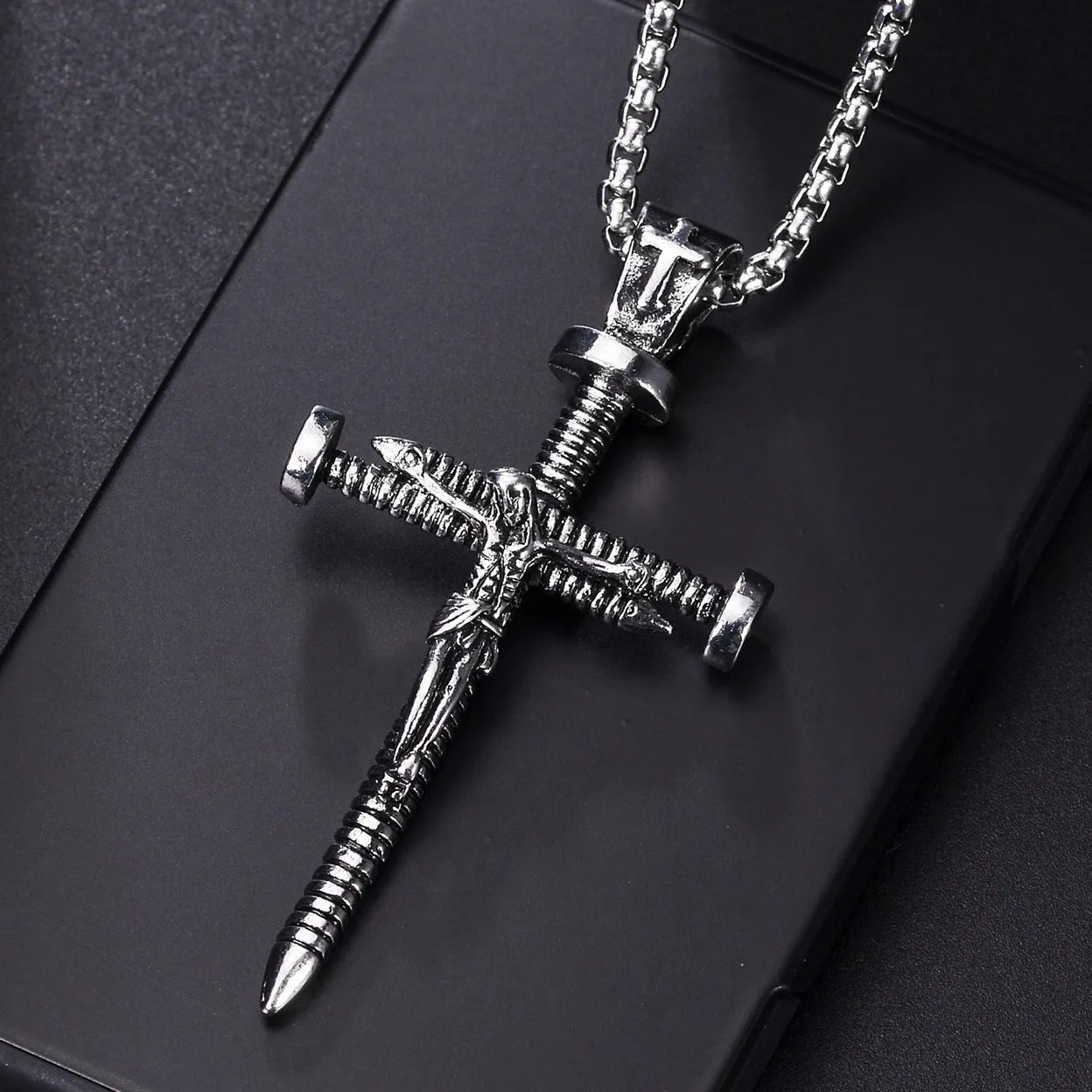 Blue Jesus Cross Necklace — Stainless Steel Christian Faith Pendant (Unisex)
