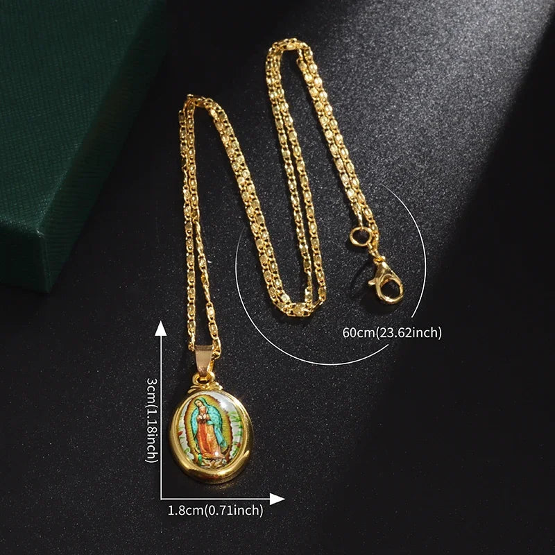 Our Lady of Guadalupe Pendant Necklace — Stainless Steel Virgin Mary Amulet