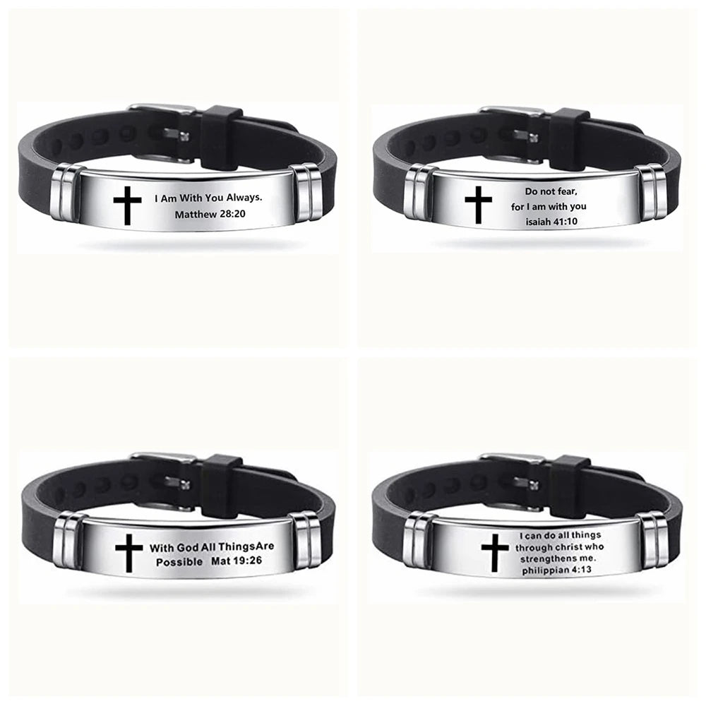 “Love Never Fails” Silicone Bible Bracelet — Adjustable Christian Faith Wristband