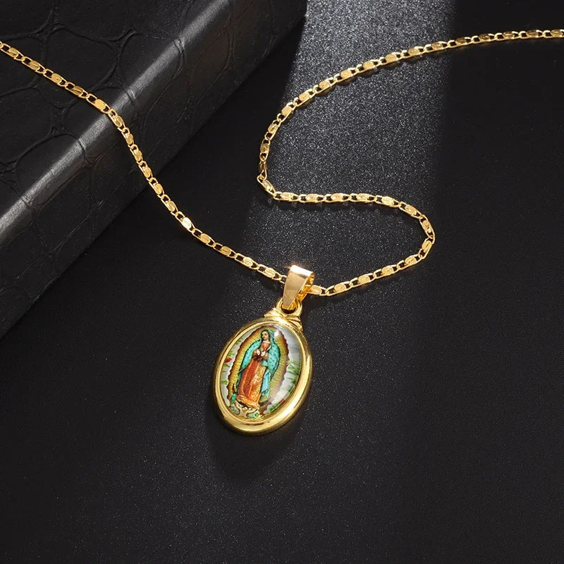 Our Lady of Guadalupe Pendant Necklace — Stainless Steel Virgin Mary Amulet