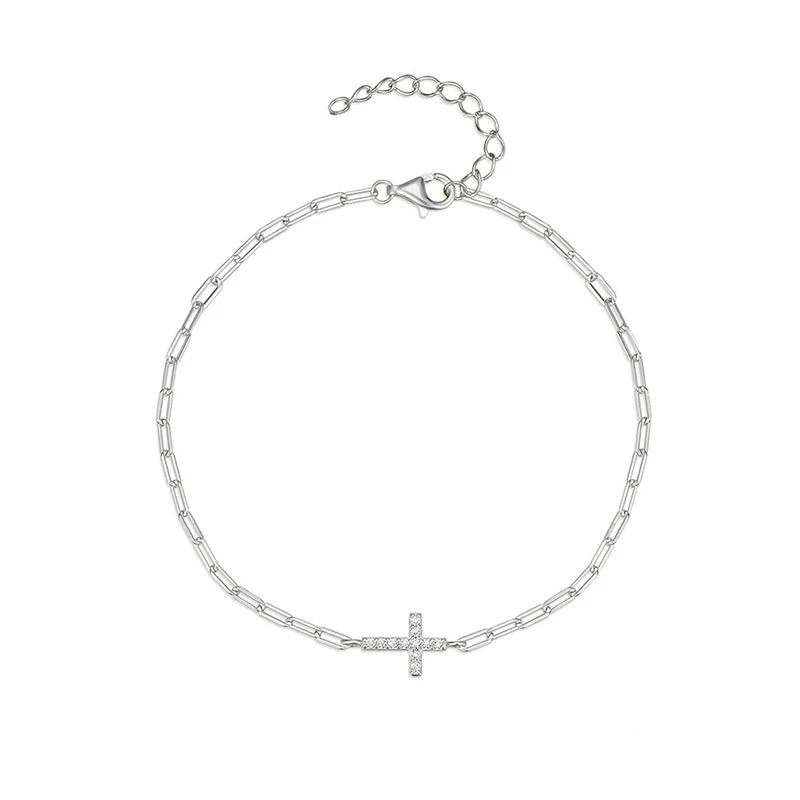 Dainty Rhinestone Cross Charm Bracelet — Gold-Plated Chain Jewelry for Women