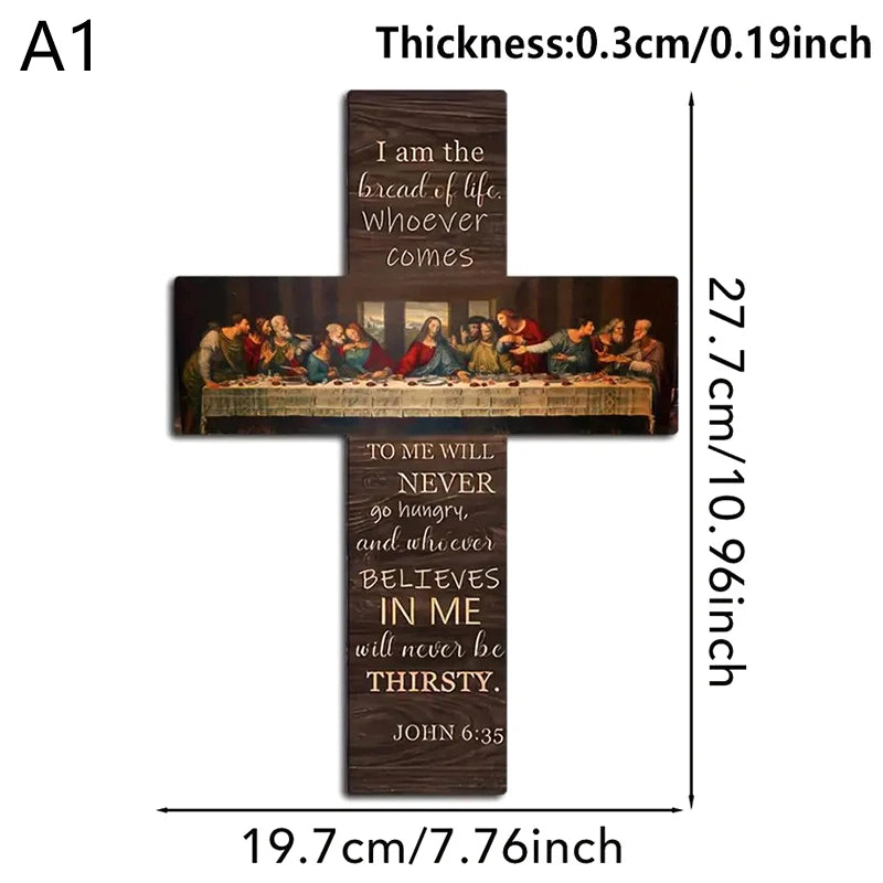 Bread of Life Last Supper Wooden Cross Wall Art — Christian Scripture Home Décor Plaque