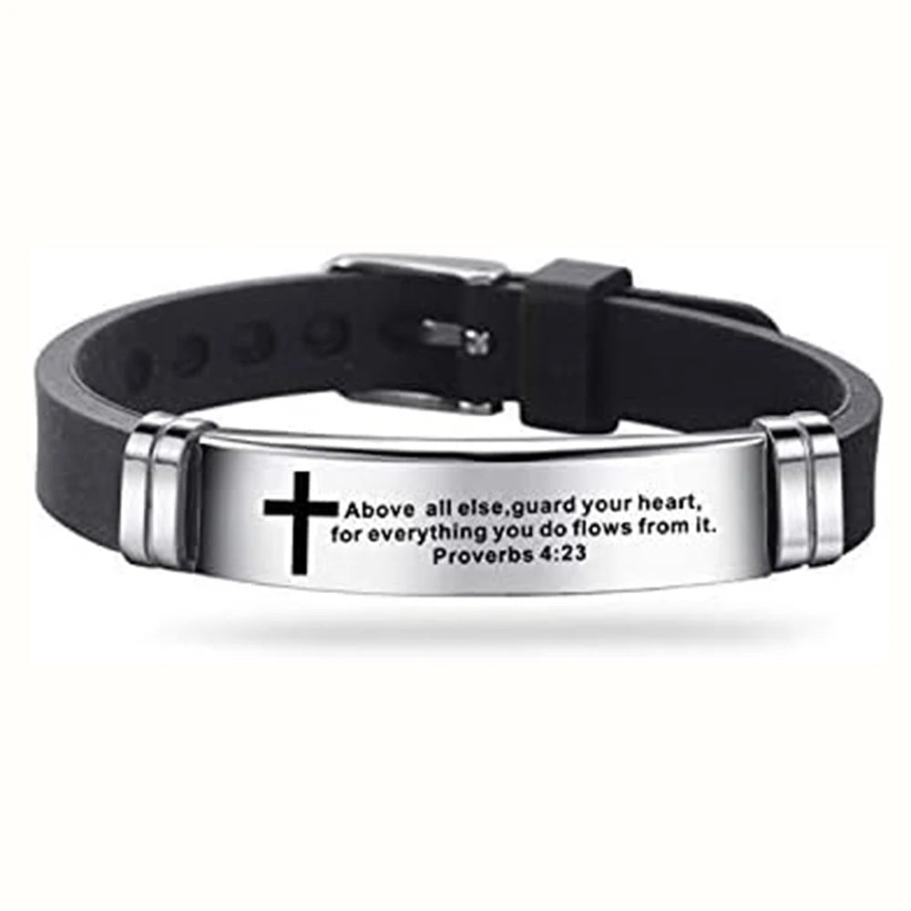“Love Never Fails” Silicone Bible Bracelet — Adjustable Christian Faith Wristband
