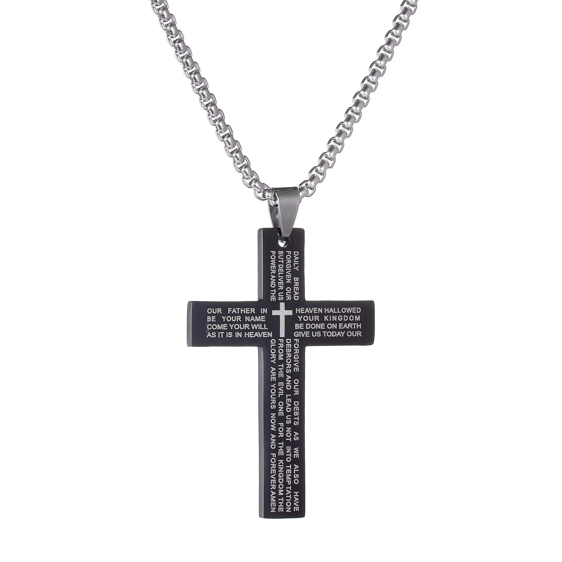 Blue Jesus Cross Necklace — Stainless Steel Christian Faith Pendant (Unisex)