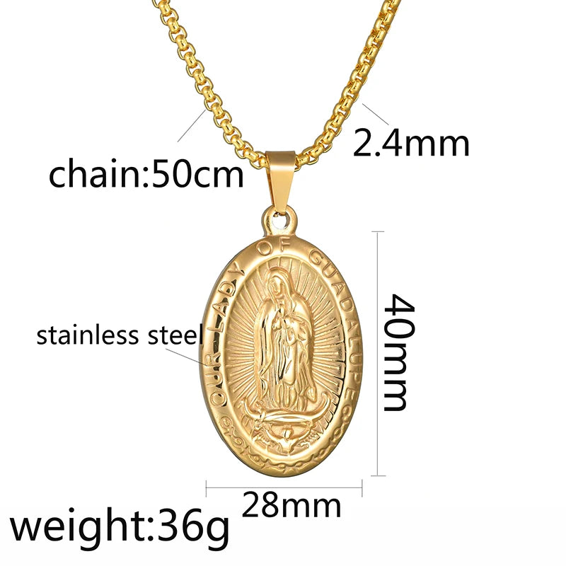 Virgin Mary Pendant Necklace — Stainless Steel Christian Prayer Amulet (Unisex)