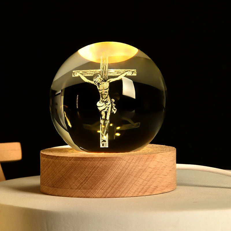 3D Crystal Cross Night Light — Illuminated Jesus Faith Decor