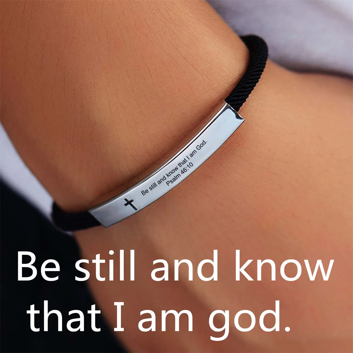 Jesus Scripture Bracelet — Stainless Steel Christian Bible Verse Rope Bracelet (Unisex)