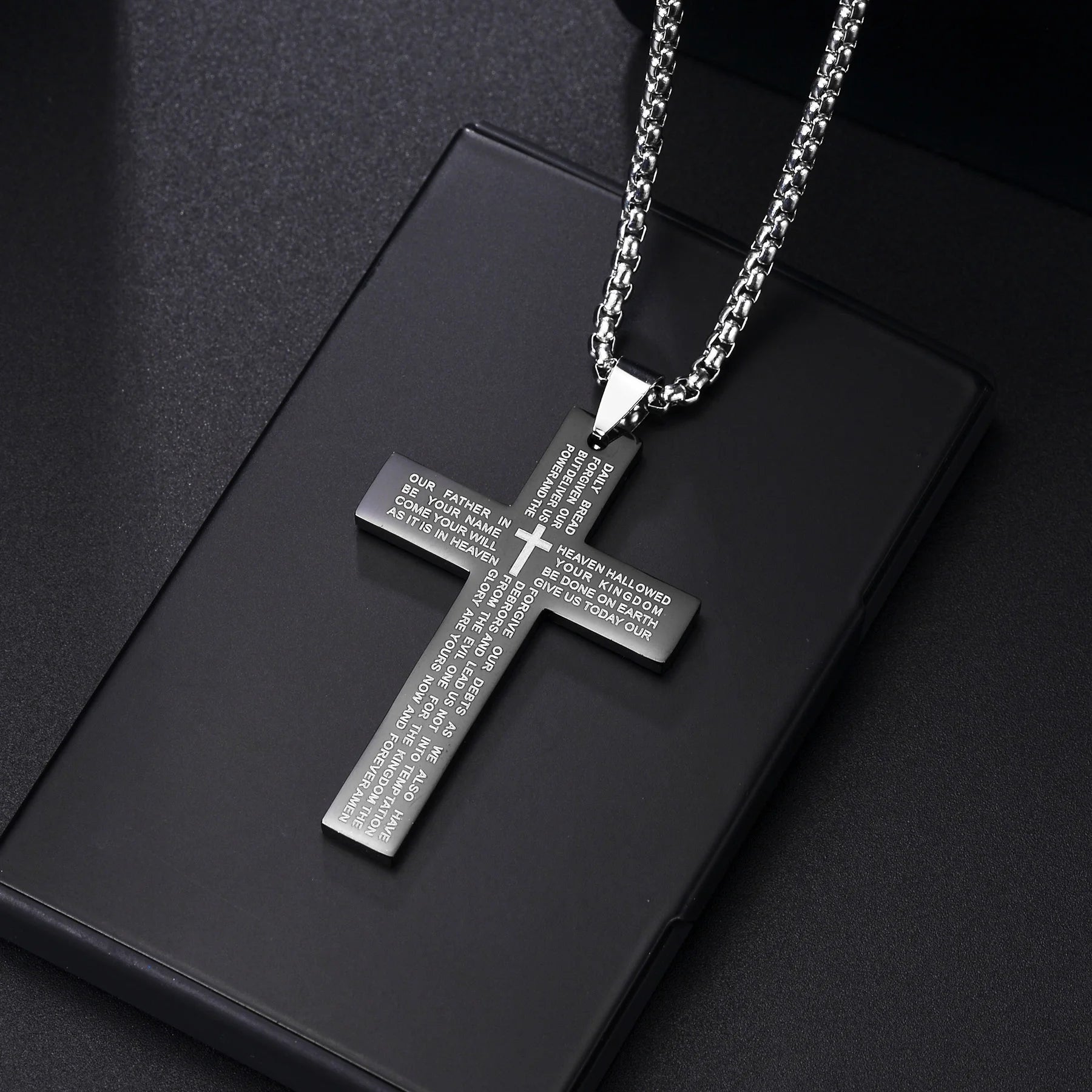 Blue Jesus Cross Necklace — Stainless Steel Christian Faith Pendant (Unisex)