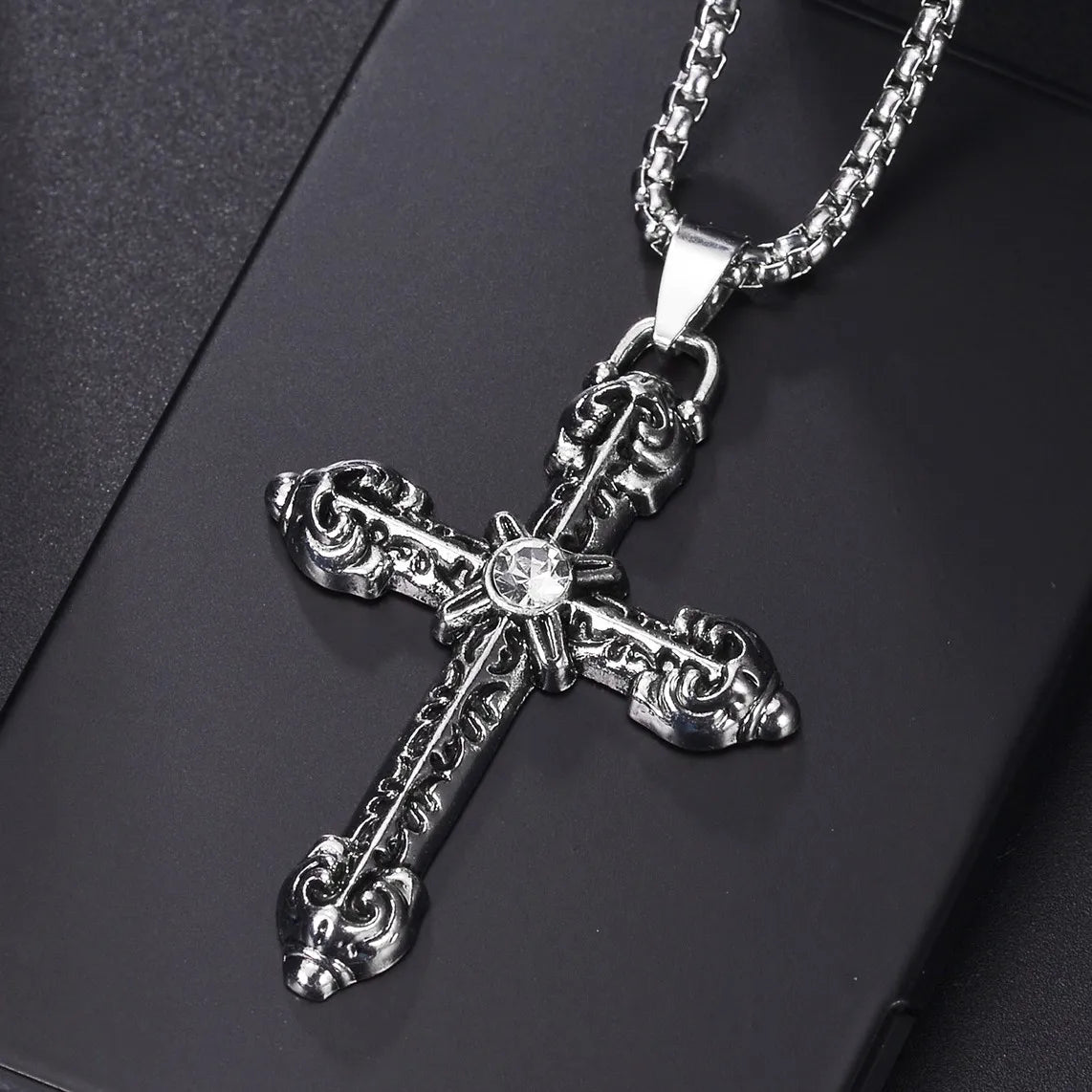 Blue Jesus Cross Necklace — Stainless Steel Christian Faith Pendant (Unisex)