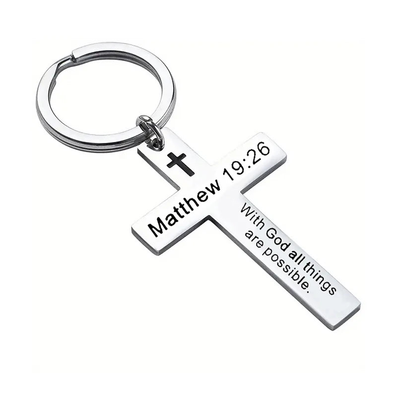 Bible Verse Cross Keychain — Stainless Steel Christian Prayer & Psalm Gift