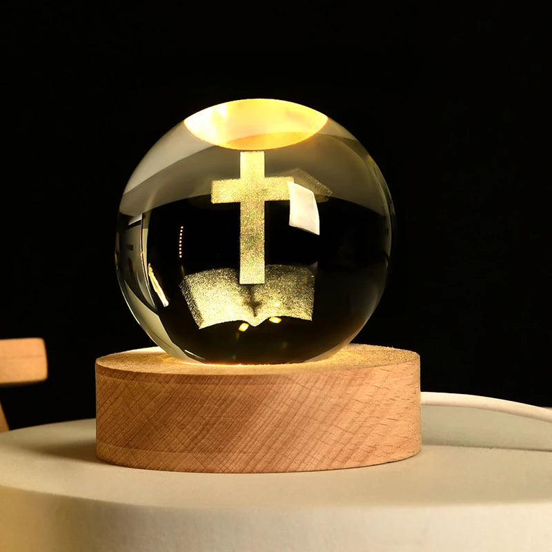 3D Crystal Cross Night Light — Illuminated Jesus Faith Decor