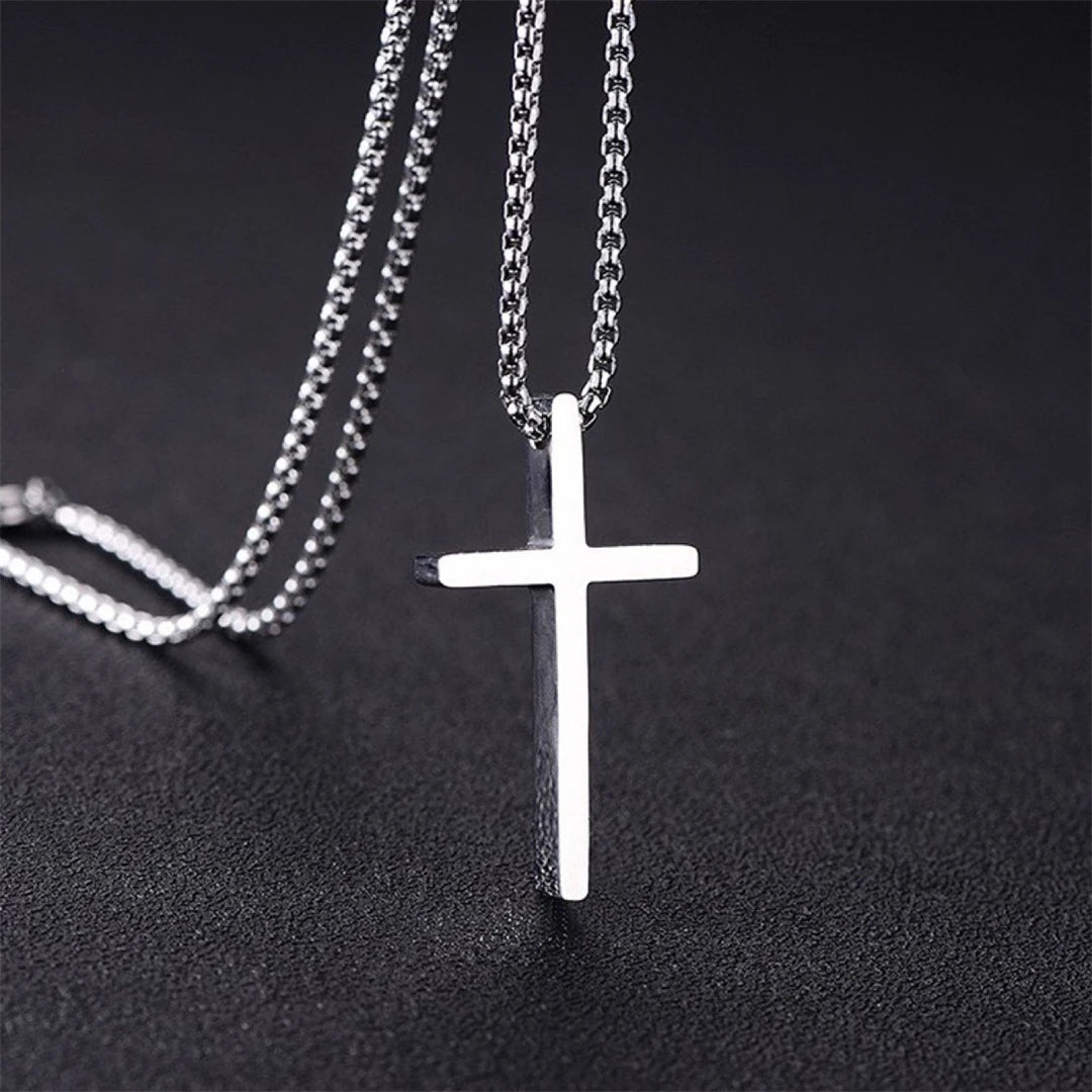 Minimalist Stainless Steel Cross Pendant Necklace — Unisex Christian Prayer Jewelry