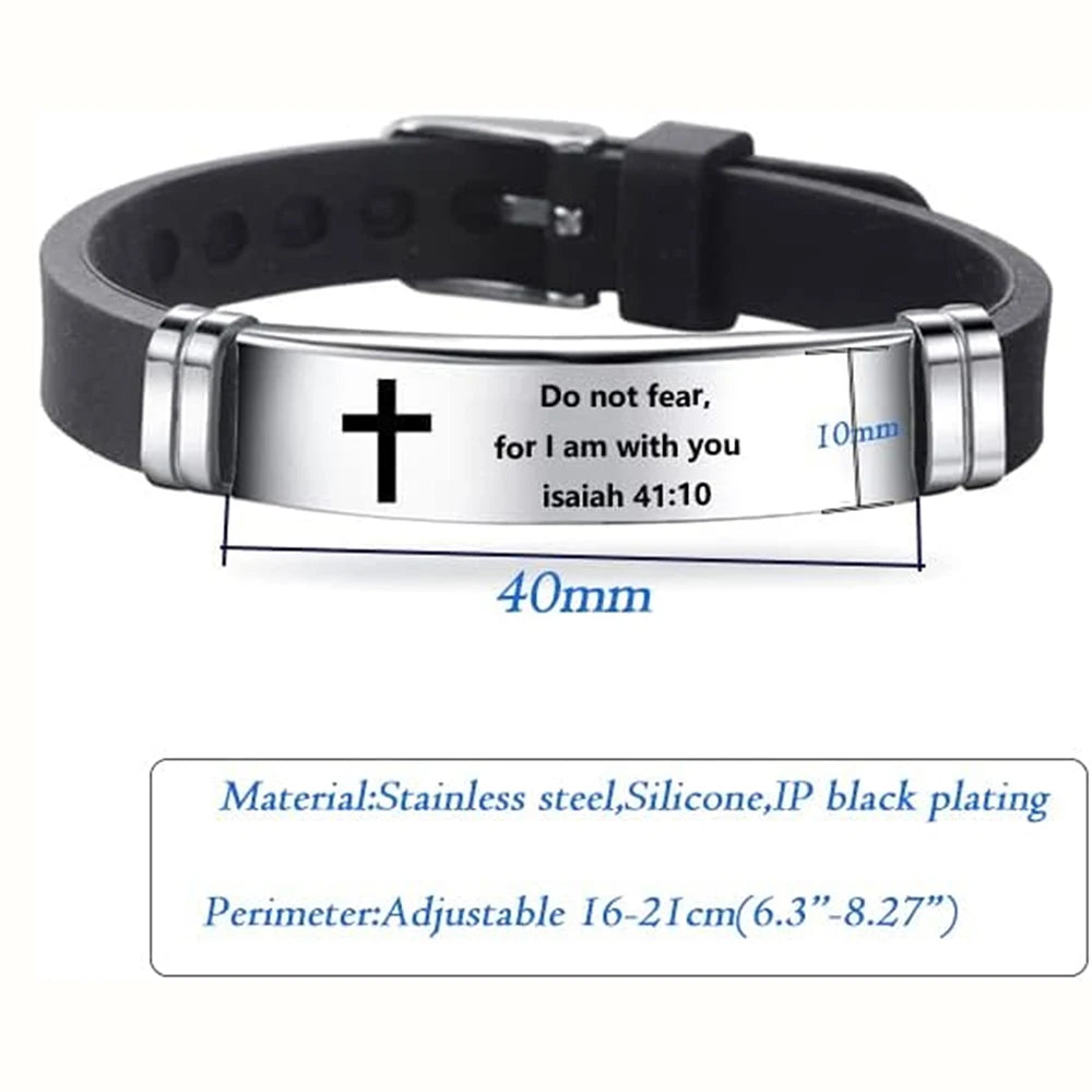 “Love Never Fails” Silicone Bible Bracelet — Adjustable Christian Faith Wristband