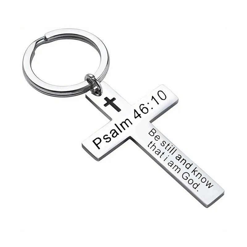 Bible Verse Cross Keychain — Stainless Steel Christian Prayer & Psalm Gift