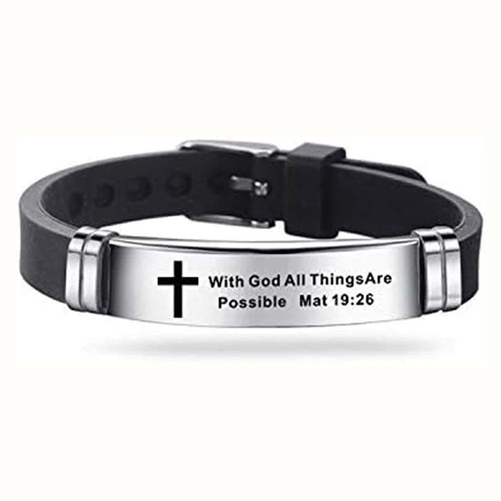 “Love Never Fails” Silicone Bible Bracelet — Adjustable Christian Faith Wristband