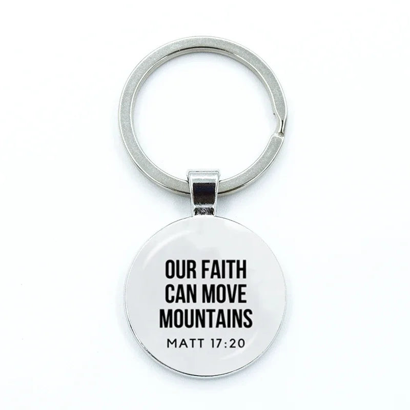 Bible Verse Faith Keychain — Glass Cabochon Christian Scripture Key Ring