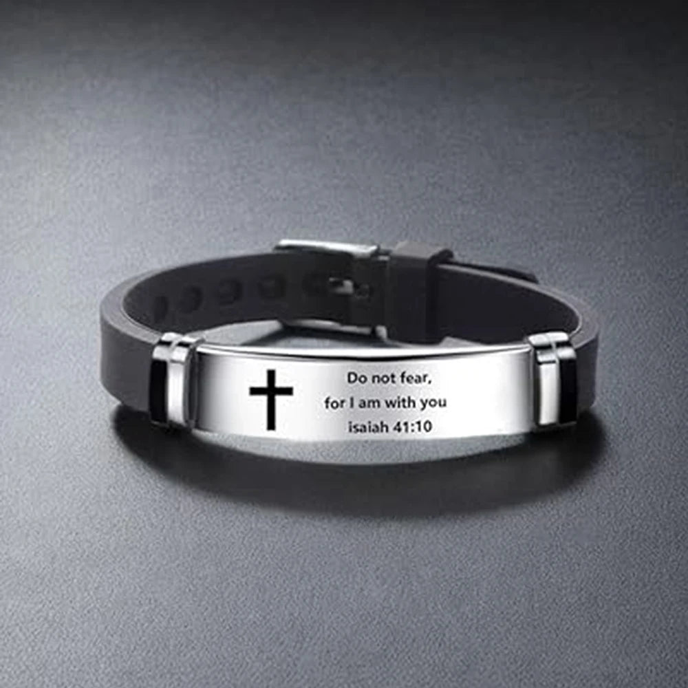 “Love Never Fails” Silicone Bible Bracelet — Adjustable Christian Faith Wristband