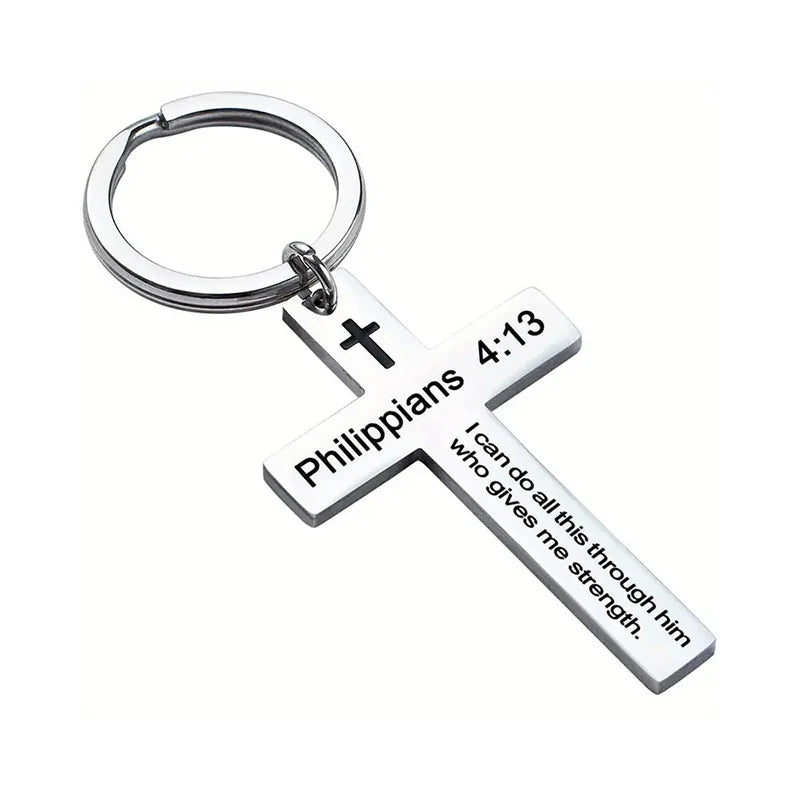 Bible Verse Cross Keychain — Stainless Steel Christian Prayer & Psalm Gift