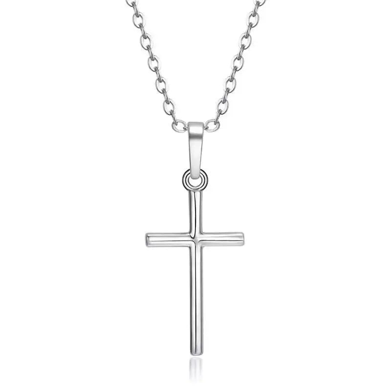 Simple Jesus Cross Necklace — Silver-Tone Christian Pendant for Men & Women