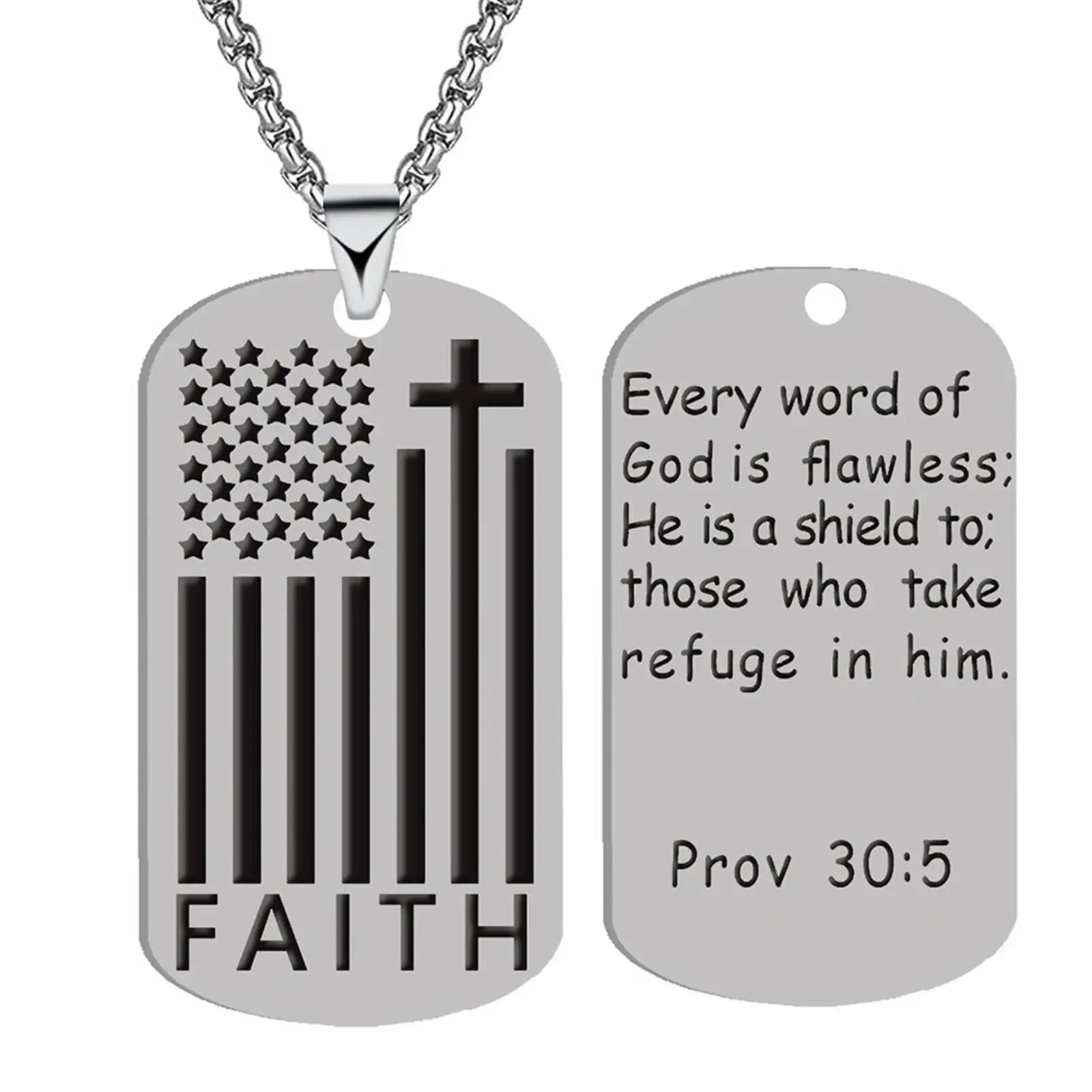 Strength & Courage Dog Tag Cross Necklace — Men’s Stainless Steel Faith Pendant