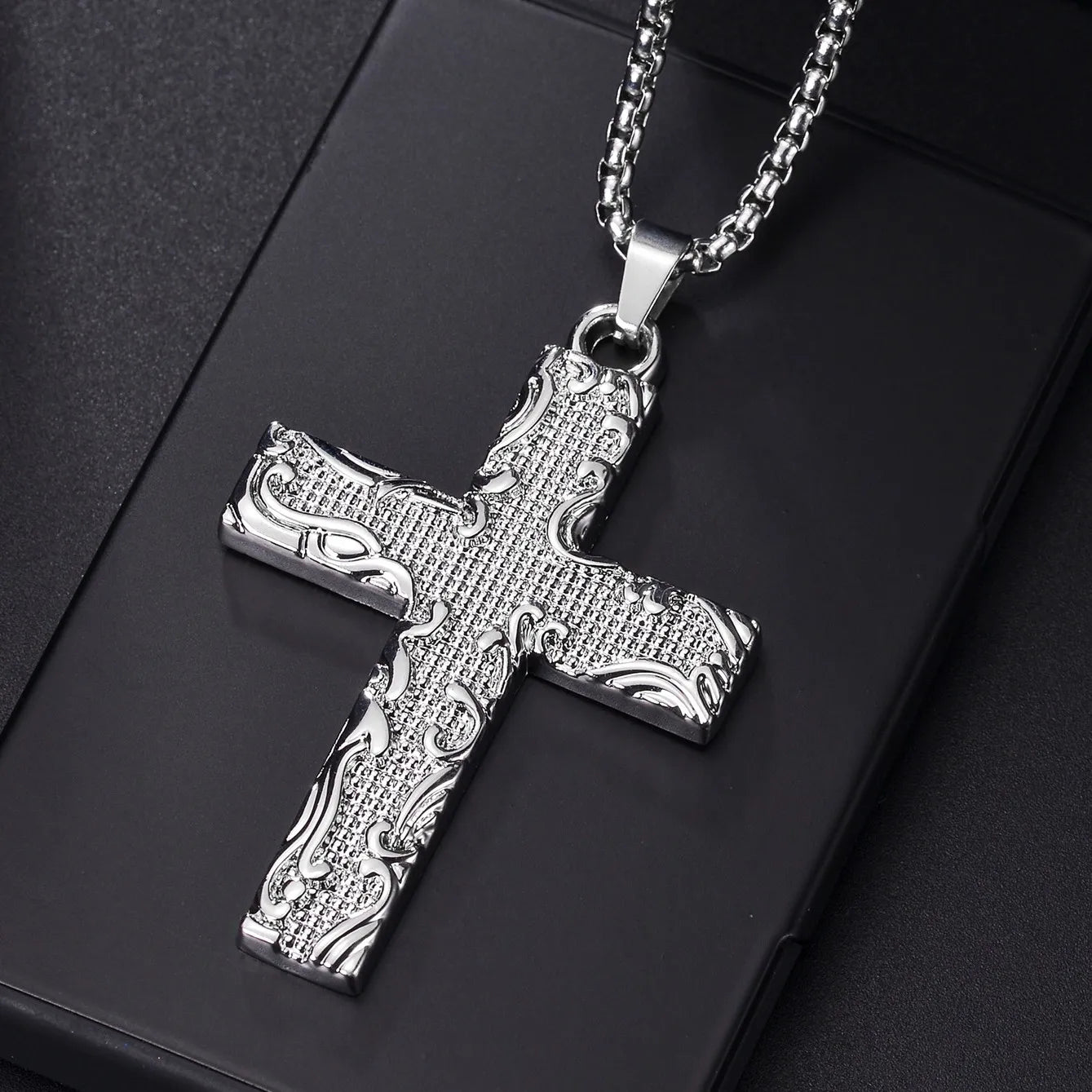 Blue Jesus Cross Necklace — Stainless Steel Christian Faith Pendant (Unisex)