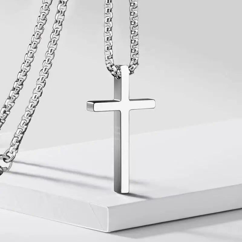 Virgin Mary & Jesus Cross Necklace — Minimal Christian Pendant Chain (60–70cm)
