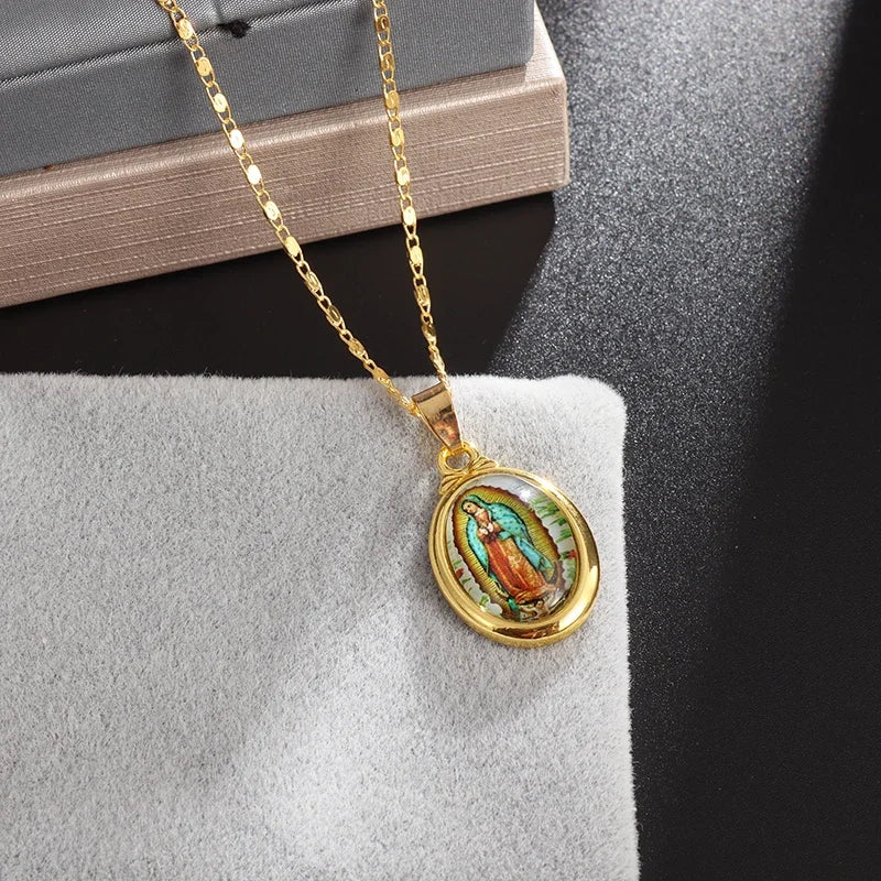 Our Lady of Guadalupe Pendant Necklace — Stainless Steel Virgin Mary Amulet