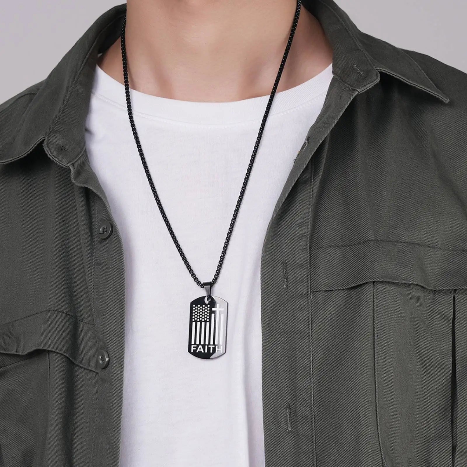 Strength & Courage Dog Tag Cross Necklace — Men’s Stainless Steel Faith Pendant