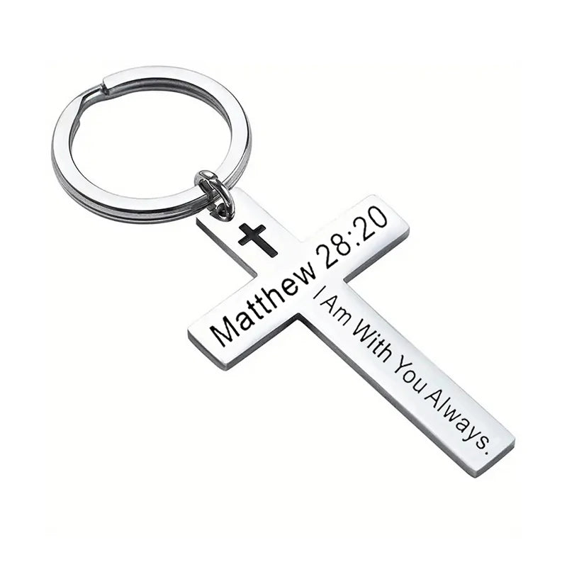Bible Verse Cross Keychain — Stainless Steel Christian Prayer & Psalm Gift