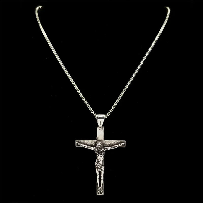 Jesus Cross Crucifix Necklace — Stainless Steel Christian Pendant for Men & Women