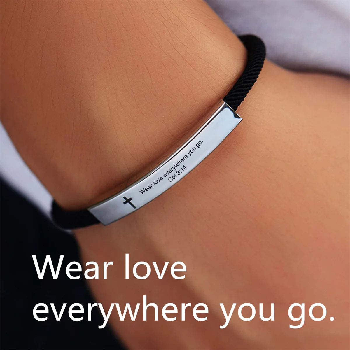 Jesus Scripture Bracelet — Stainless Steel Christian Bible Verse Rope Bracelet (Unisex)