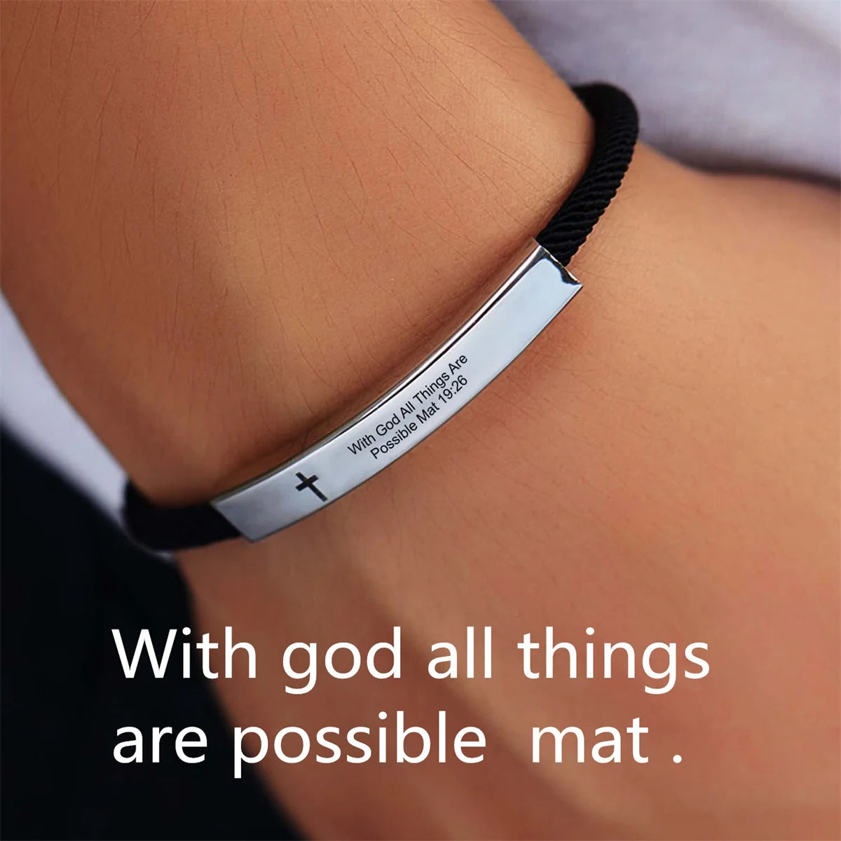 Jesus Scripture Bracelet — Stainless Steel Christian Bible Verse Rope Bracelet (Unisex)