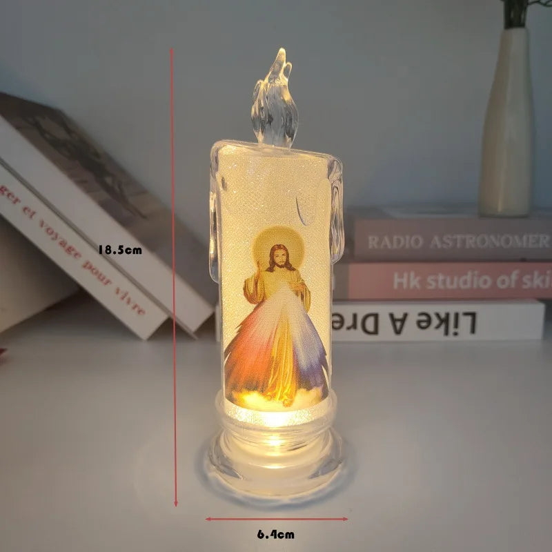 LED Prayer Candle — Jesus & Virgin Mary Flameless Church Light