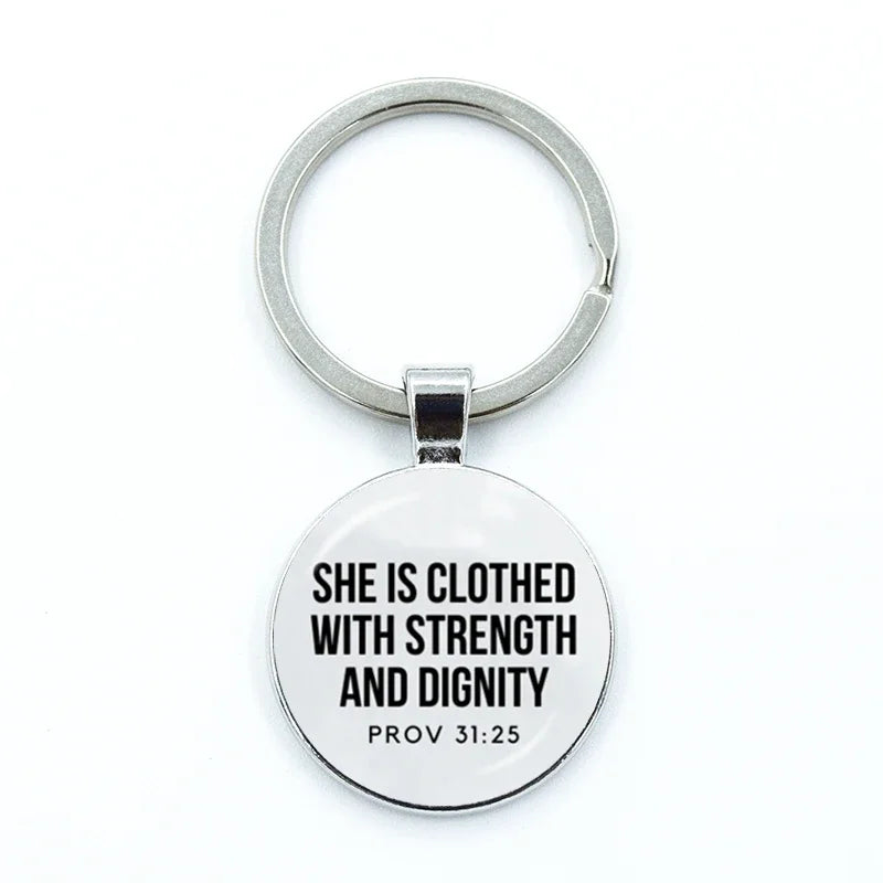 Bible Verse Faith Keychain — Glass Cabochon Christian Scripture Key Ring
