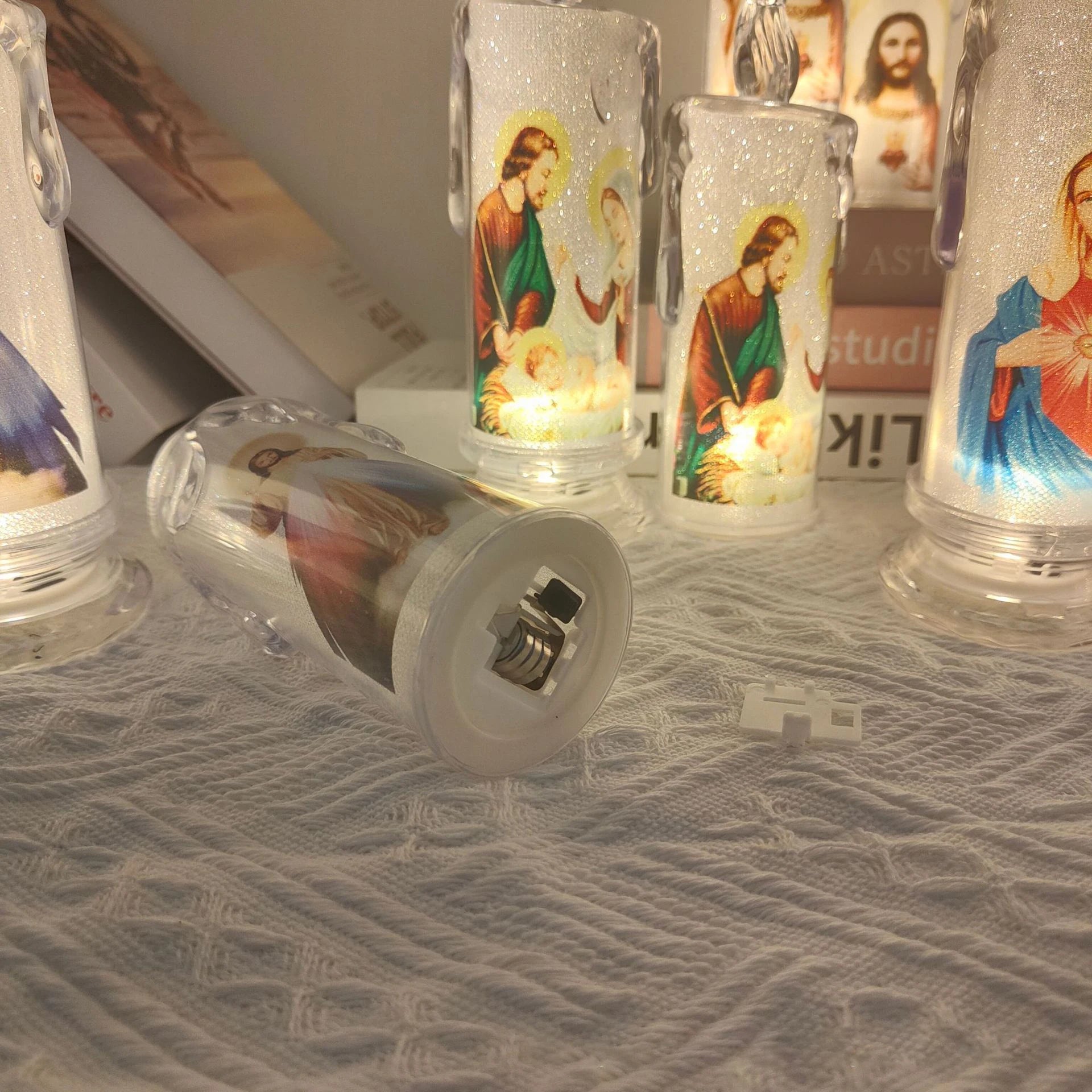 LED Prayer Candle — Jesus & Virgin Mary Flameless Church Light