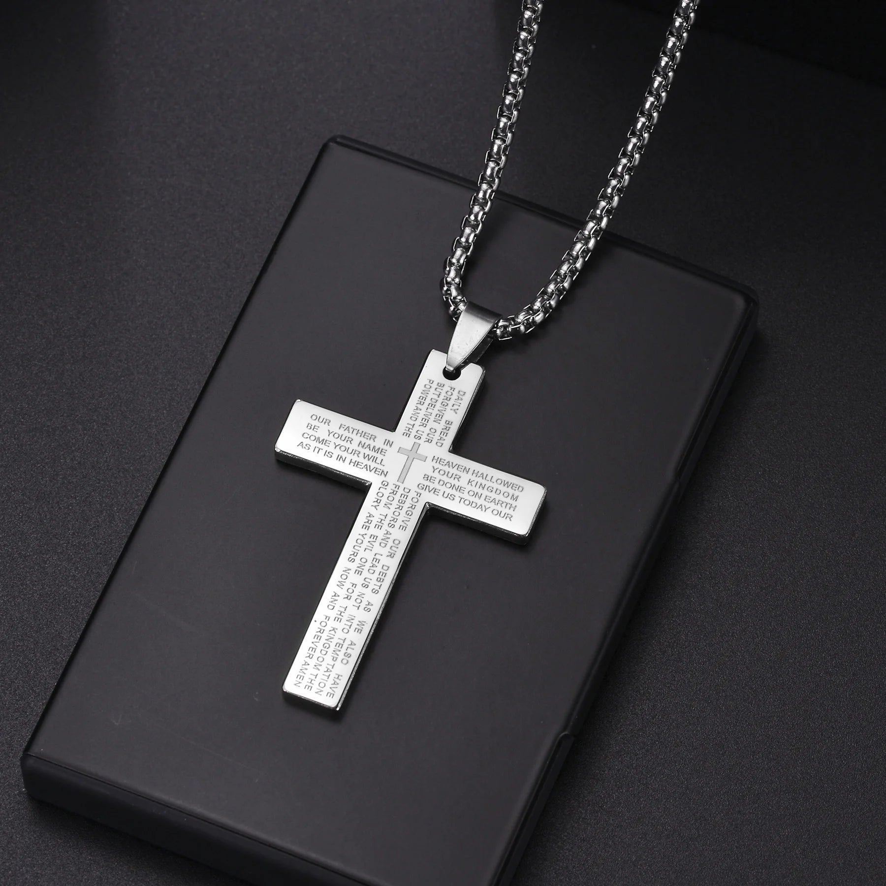 Blue Jesus Cross Necklace — Stainless Steel Christian Faith Pendant (Unisex)