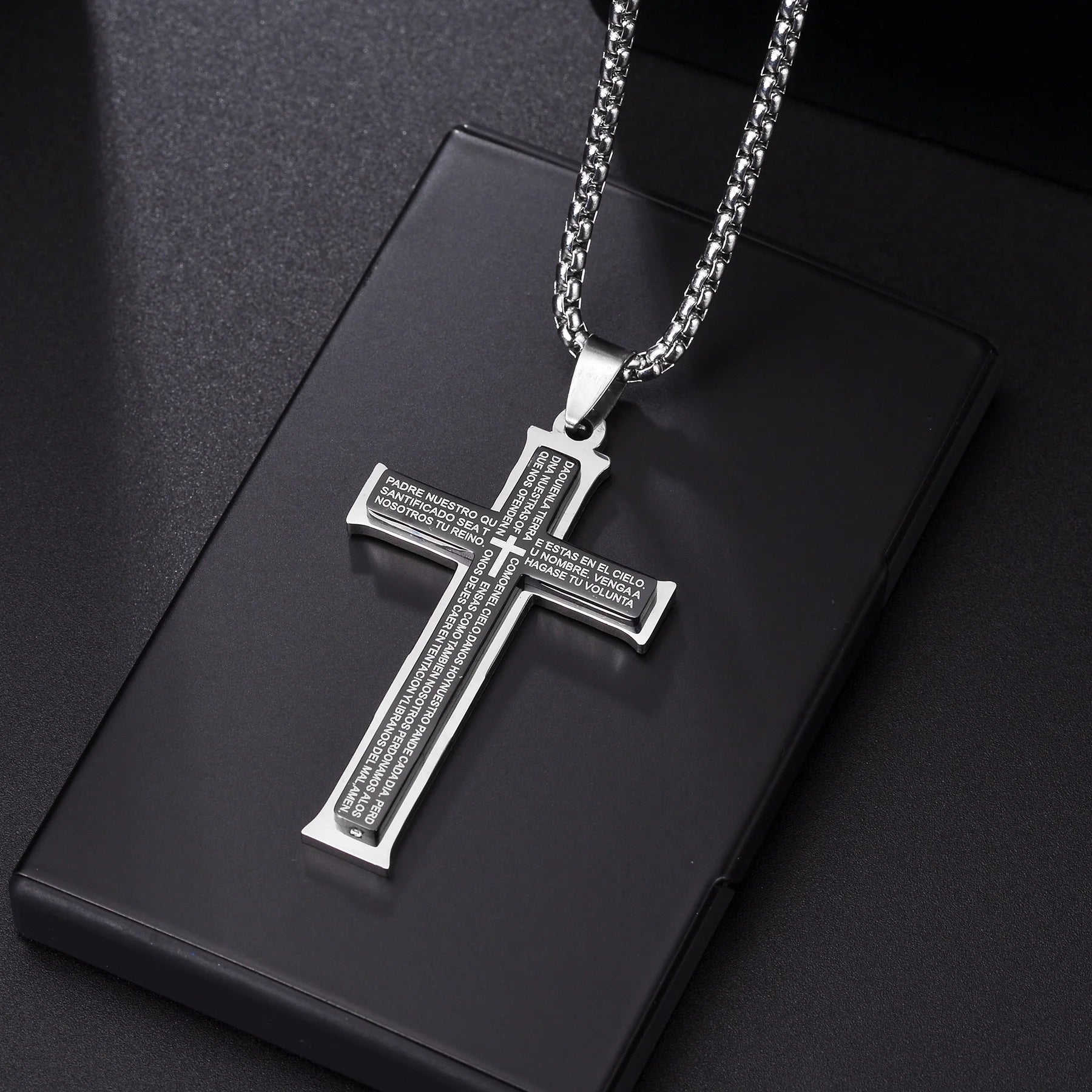 Blue Jesus Cross Necklace — Stainless Steel Christian Faith Pendant (Unisex)